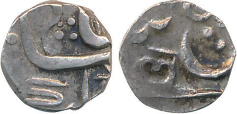 Silver ¼ Rupee 1.40g in the name of Shah Alam II Devnagari “La” on rev. Very fine+ very ra