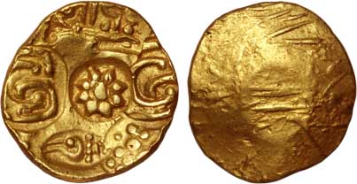 Yadavas of Devgiri Bhillama V Gold Padma Tanka 3.77g Uniface Six punches – 1 x Lotus in ce