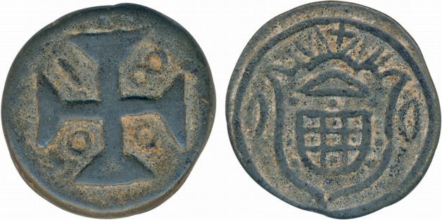 Diu Maria I 20 Bazarucos 14.15g 1800 Obv: Crude crowned arms Rev: Maltese cross divides da