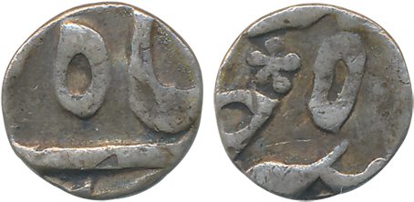 Murshidabad Silver 1/16 Rupee 0.71g in the name of Shah Alam II RY 5 (KM# 80.1). Very fine
