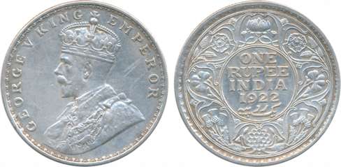 George V Silver Rupee 1922 Bombay Mint. Extremely fine scarce.