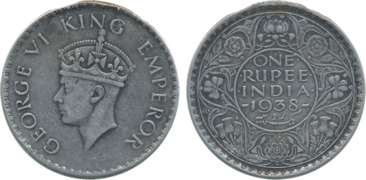 George VI Silver Rupee 1938 Bombay Mint (Prid# 234). Hook removal mark at 12 O’clock other