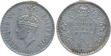 George VI Silver Rupee 1938 Bombay Mint (Prid# 234). Hook removal mark at 12 O’clock other