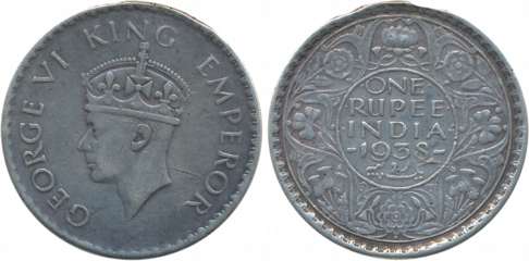 George VI Silver Rupee 1938 Bombay Mint (Prid# 234). Hook removal mark at 12 O’clock other