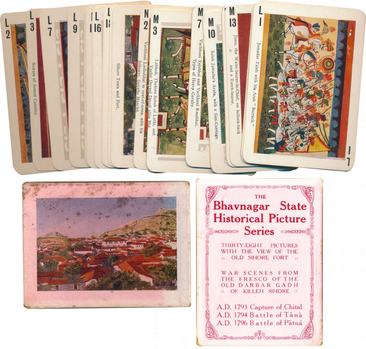 Bhavnagar State Historical Picture series playing cards depicting 38 pictures. In original