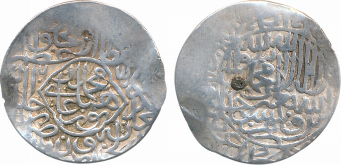 Humayun, Silver Shahrukhi, 4.64g, Agra Mint, AH (94)2, ‘2’ engraved retrograde, Obv: In a 