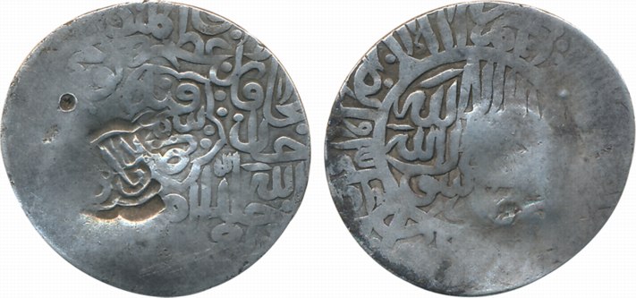 Akbar, Silver Shahrukhi, 4.47g, Over struck on coin of Shaybanid ruler Kuchkunji Khan, Sam