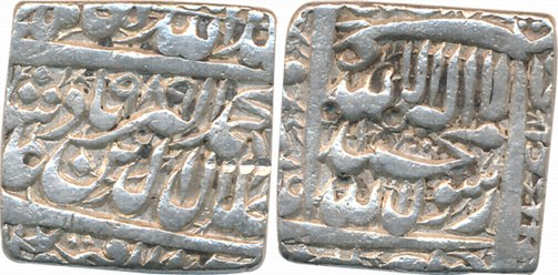 Akbar, Silver Square Rupee, 11.33g, Dar ul Sultanate Fathapur Mint, AH 989 (KM# 82.2). Cle