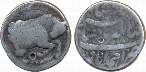 Jahangir, Silver Zodiac Rupee, 11.03g, “Taurus” sing, Ahmedabad Mint, AH 1027/ RY 13 (KM# 