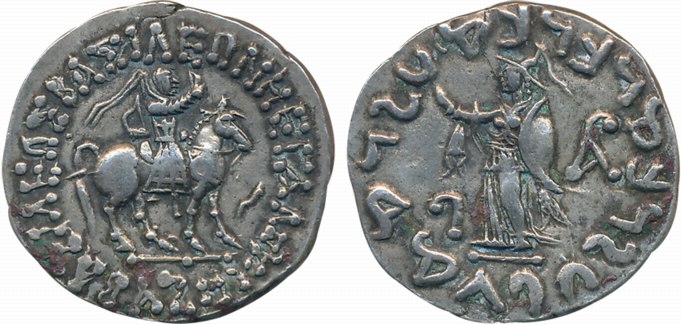 Indo Scythians, Azes, Silver Tetradrachm, 9.40g, Obv: King mounted on horse holding whip; 