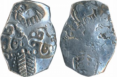 Punch Marked, Attributed to Vidarbha Janapad, Silver, 1/2 Karshapana, 1.30g, Obv: ABCC con