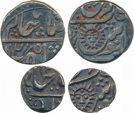 Silver (2), Rupee & 1/4 Rupee, 11.09g, 2.81g, in the name of Shah Alam II, AH 1275 & AH 12
