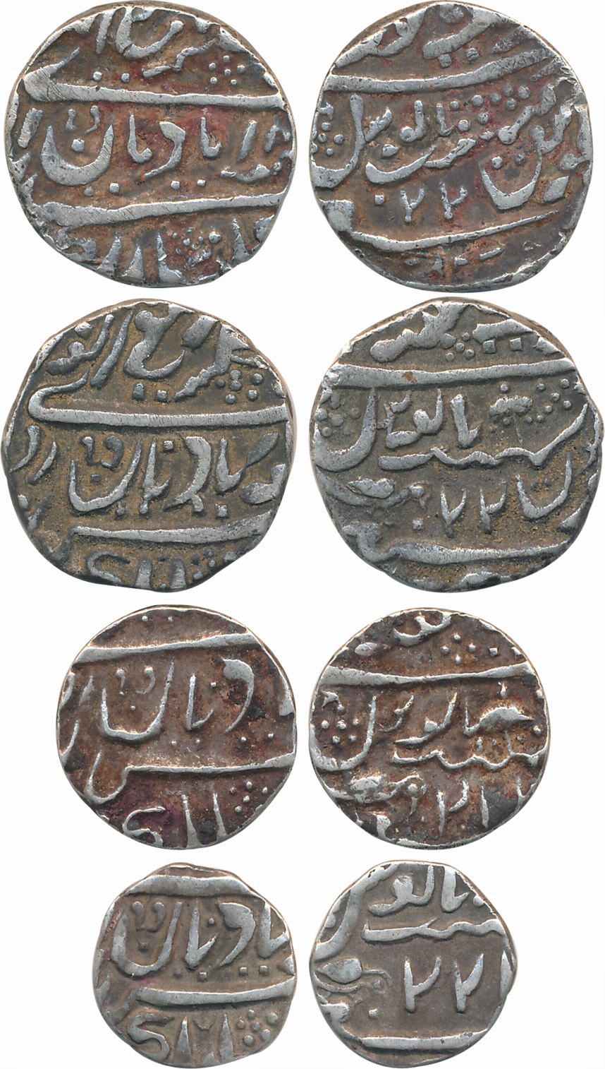 Ranjit Singh, Silver (4), Rupees (2), 1/2 & 1/4 Rupee,10.52g, 10.48g, 5.27g, 2.57g, with t