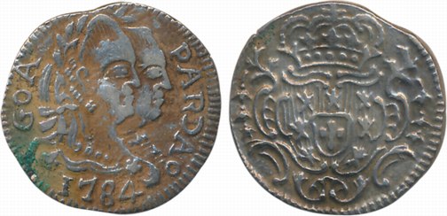 Goa, Maria I & Pedro III, Silver, Pardao (300 Reis), 5.36g, 1784, Obv: Conjoined bust to r