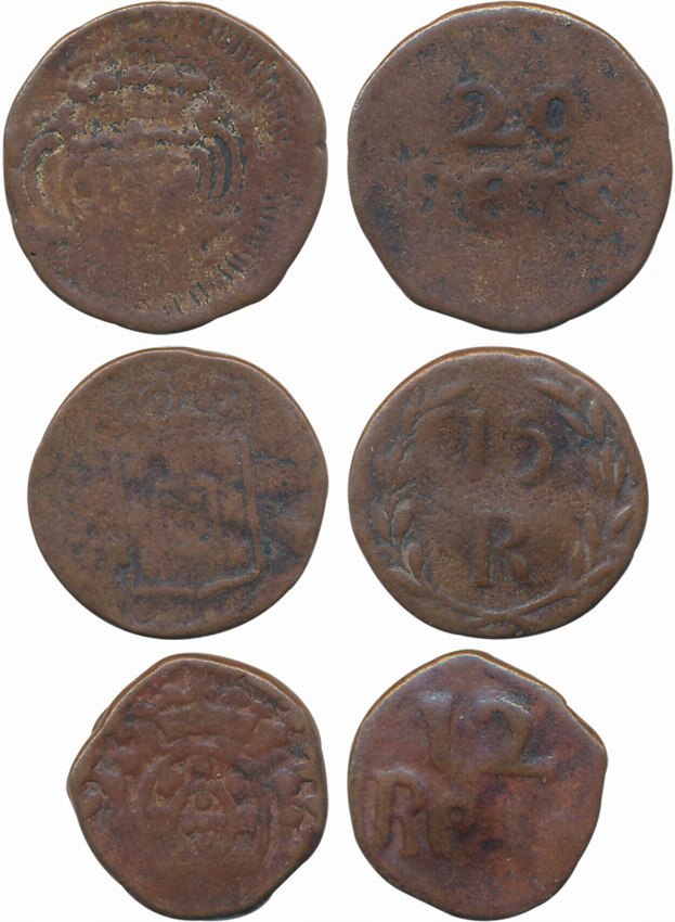Copper (3), 20, 15 & 12 Reis (KM# 170, 263 & 215). Very fine to very fine+, scarce. 3 coin