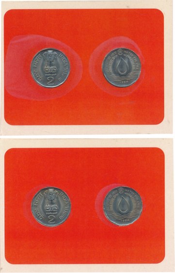 1994, “Water for Life- World Food Day”, uncirculated Collectors pack set of 2 coins of Rup