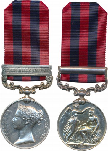 Victoria, India General Service Silver Medal, China Hills, 1892-93 on the clasp, Awarded t