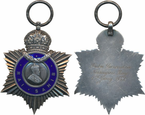 Indian Title Badge, George V, Rai Sahib Silver Medal, Bust facing to right, awarded to Bab