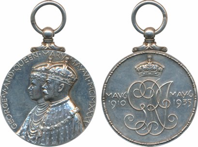 George V and Queen Mary Silver Jubilee Silver Medal, Obv: Conjoined busts of George V and 
