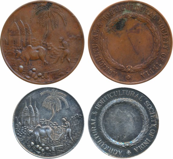 “Agricultural & Horticultural Society of India”, Medals (2), Silver & Copper, 11.30g, 20.0