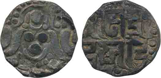 Kalachuris of Tripuri, Gangeya Deva, Debase Gold 4 1/2 Masha, 3.70g, Obv: Goddess Lakshmi 