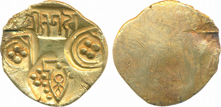 Paramaras of Vidarbha, Jagadeva, Gold Gadyana, 3.58g, Uniface, Punches of a temple showing