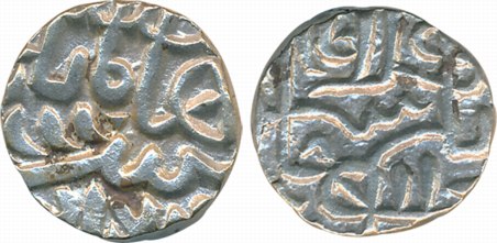 Late Medieval Central India, Tomars of Gwalior, Silver- Billon Tanka, 9.44g, crude legend 