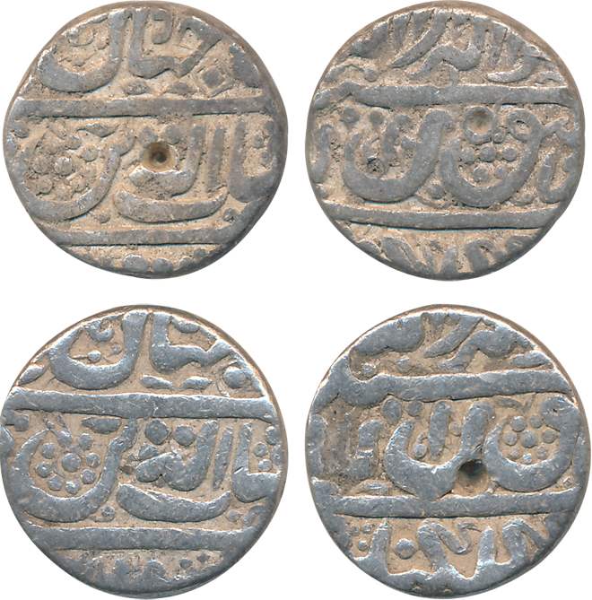 Shah Jahan, Silver Rupees (2), 11.45g, 11.42g, Crude Calligraphy, Golkonda Mint (KM# 223.1