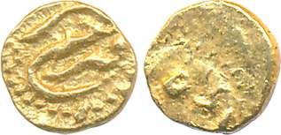 Farrukhsiyar, Gold 1/2 Apranji Fanam, 0.18g, Karapa Mint, mint-name seen partially on the 