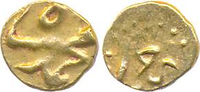 Muhammad Shah, Gold 1/2 Fanam, 0.18g, Karpa Mint (KM# C440.1). Very fine, scarce.