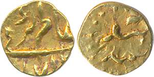 Alamgir II, Gold 1/2 Apranji Fanam, 0.17g, Siddhaut Mint, AH 1171, complete Mint name on b