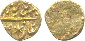 Shah Alam II, Gold 1/2 Fanam, 0.19g, Karpa Mint, in the name of Shah Ali Gauhar. Very fine