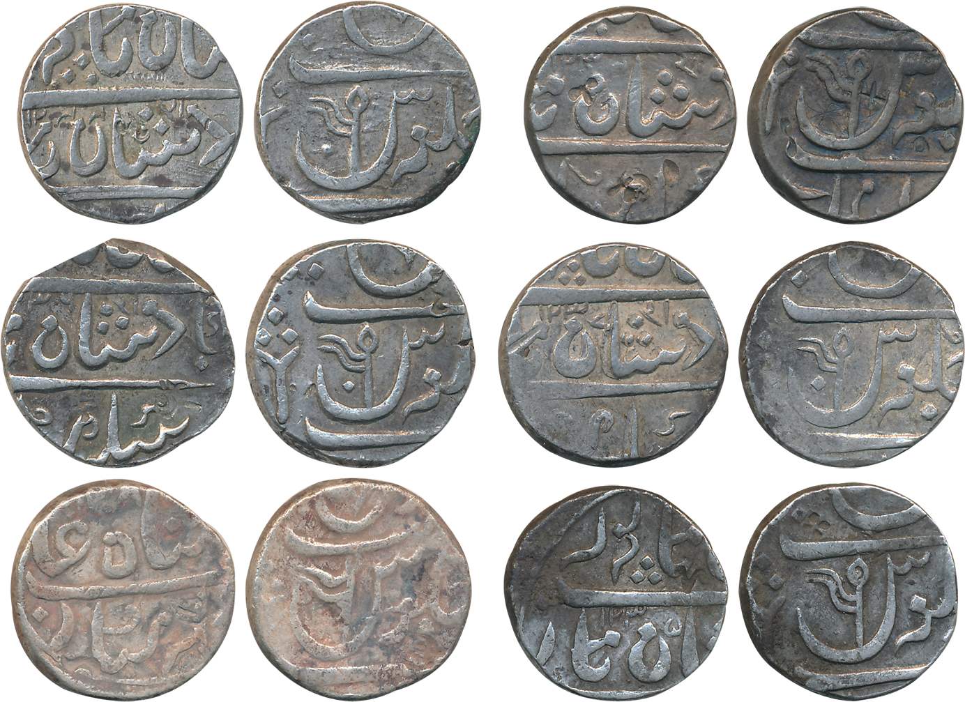 Gulshanabad- Nashik, Silver Rupees (6), in the name of Shah Alam II, 1208, 1234, 1235, (12