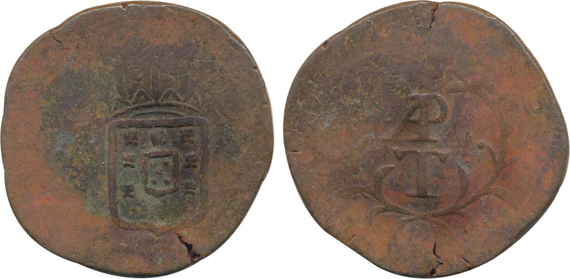 Goa, Miguel, Copper, APT 1/2 Tanga, 28.76g, ND, Obv: Crowned arms, Rev: AP / T within spra