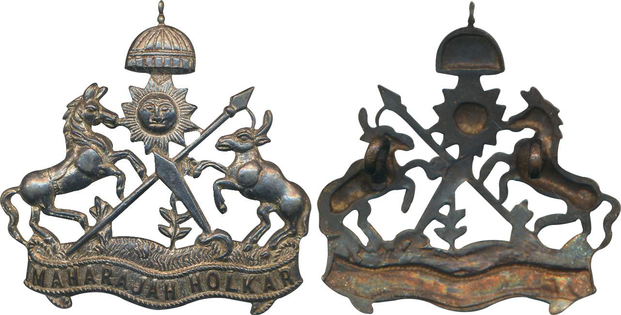 Indore State, Coat of Arms, Copper, 8.76g, monogram of Indore state. Rare.