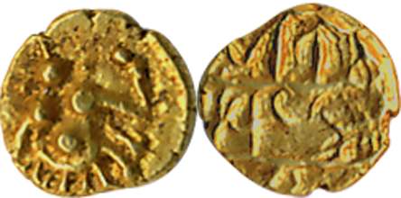 Central Karnataka, tentatively attributed to Lakshmeshwar, Gold 1/2 Fanam, 0.18g, Obv: Sea