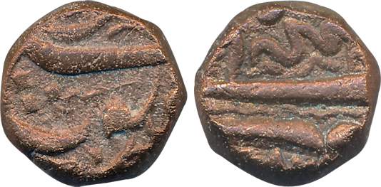 Akbar, Copper 1/2 Dam, 10.14g, Berar Mint (KM# 32.34). Cleaned, very fine.