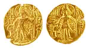 Later Kushanas, Gold (2), Dinar, ska initials on obv. Washed, Fine+. 2 coins