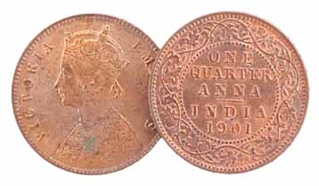 Victoria Empress, Copper (5), ¼ Anna, 1862, 1874, 1891, 1892 and 1901. All UNC, Scarce. 5 