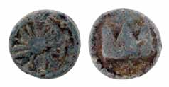 Post-Kshatrapas probably Kalachuris of Western India, Lead, 3.01 g, a wheel on obv, and a 