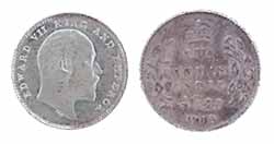 Edward VII, Silver, 2 Anna, 1909, Calcutta Mint. UNC, Rare.