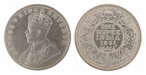 George V, Silver, Rupee, 1921, Bombay Mint. About UNC, Scarce.