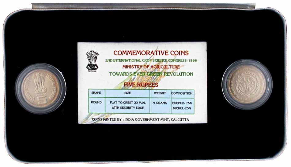 VIP Commemorative Set of 2nd International Crop Science Congress, 1996, Rs. 5 (2 coins). T