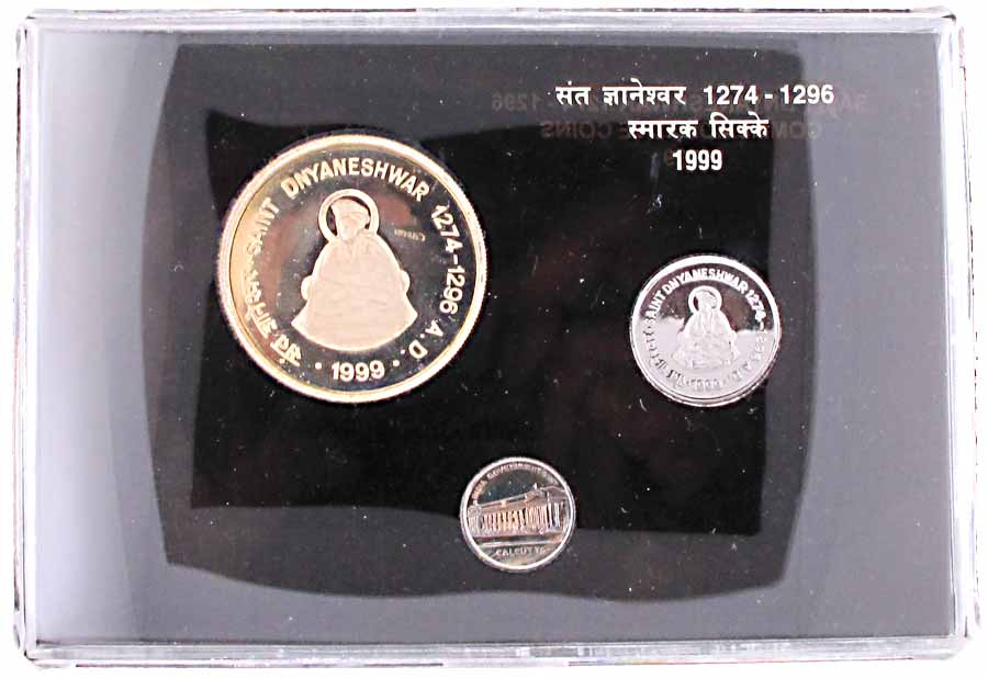 VVIP Commemorative Set of Saint Dnyaneshwar, 1274-1296, 1999, Calcutta Mint, Rs. 100 & Re.
