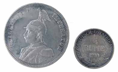 German East Africa, Silver (2), Rupee, and ¼ Rupee, 1890, and 1919 J. About Very Fine, Sca