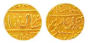 Jayaji Rao, Gold, Mohur, in the name of Shah Alam II, Shahjahanabad Mint name from Lashkar