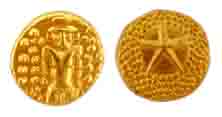 Star Pagoda, Gold, a deity (Vishnu or Tirupati) standing on obv, a star on a granulated re