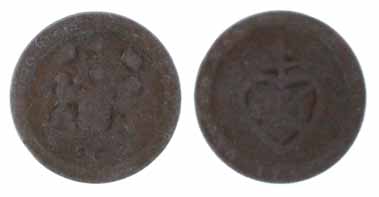 Copper, 1/96 Rupee, 1797, arms of the Company on obv, bale mark on rev. Fine, Scarce.
