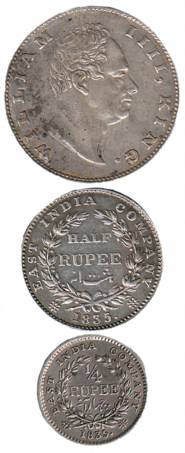 William IV, Silver (6), 2 sets of 3 coins each: Rupee, ½ and ¼ Rupee, 1835.Very Fine, Rare