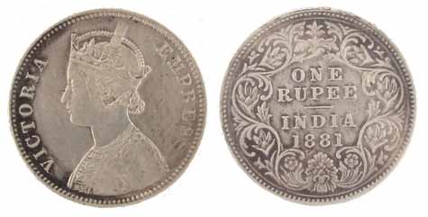 Victoria Empress, Silver, Rupee, 1881, Calcutta Mint. Fine+, Rare.